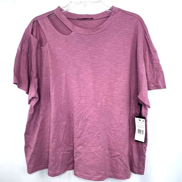 New Black Tape_ Size 1X Cutout Shoulder Pink Short Sleeve Shirt - Picture 1 of 5